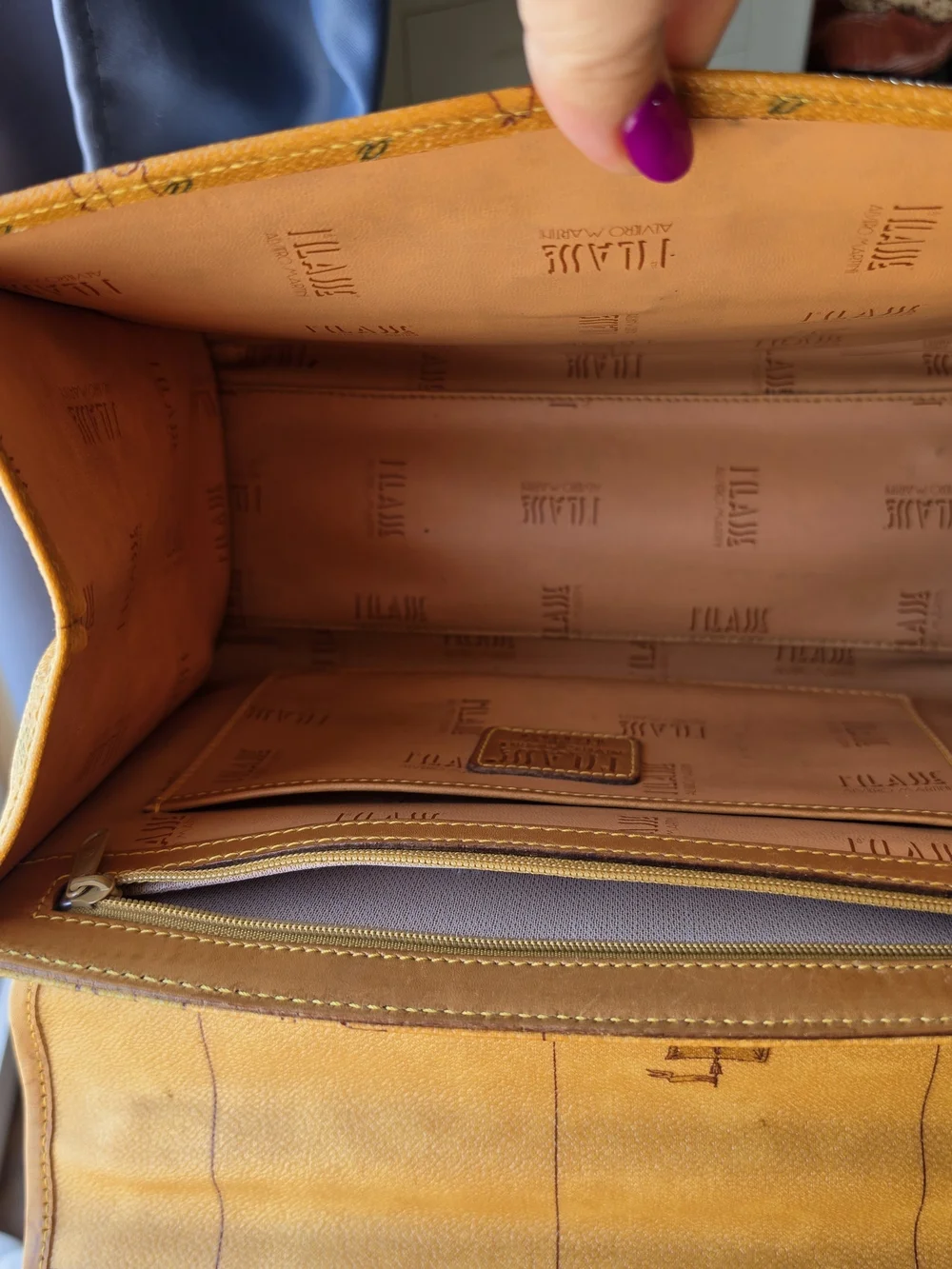 Alviero Martini Brown Map-Print Top Handle Bag